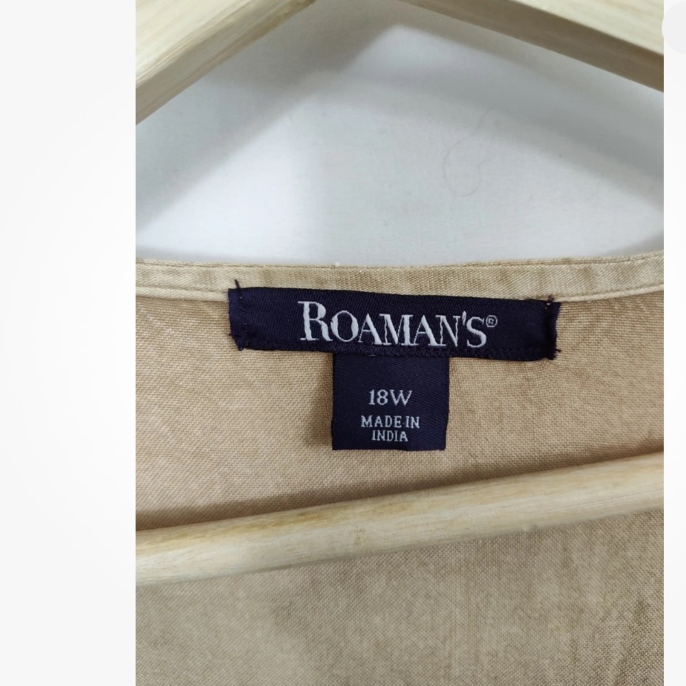 NWOT Roamans Rayon Blouse Women's Plus Size 18W Tan Embroidered Ruffled Sleeve - Picture 4 of 5